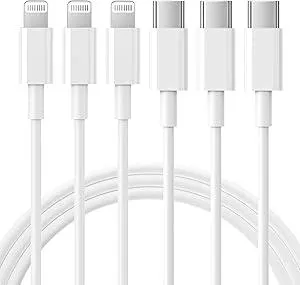 USB C to Lightning Cable 3Pack 6FT [MFi Certified] iPhone Fast Charger Cable USB-C Power Delivery Charging Cord for iPhone 14/13/12/11/XS/XR/X/8/iPad, White