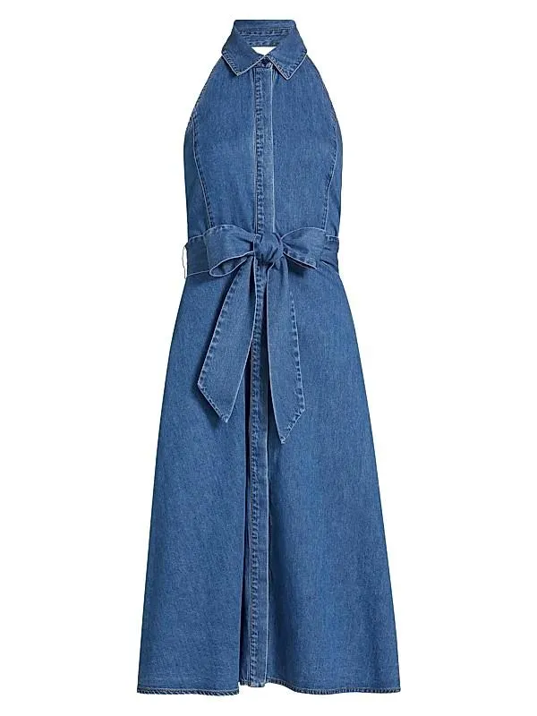 Chassidy Chambray Halterneck Midi-Shirtdress