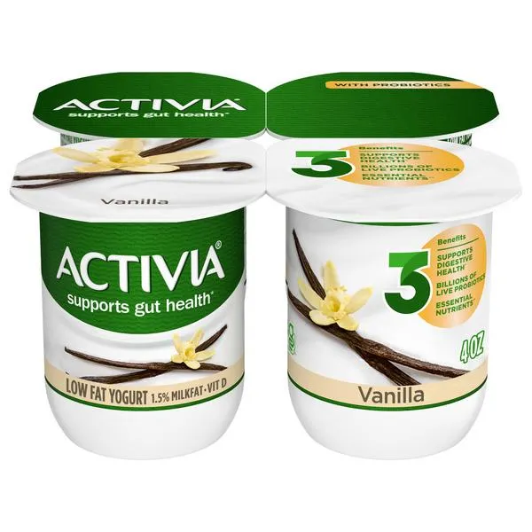 Activia Vanilla Probiotic Yogurt, Delicious Lowfat Yogurt Cups to Help Support Gut Health, 4 Ct, 4 OZ