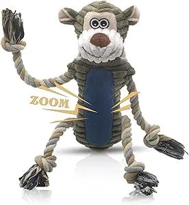 Funny Plush Dog Chew Toys, Squeaky Dog Toys, Interactive Tug of War Puppy Toys, Stuffed Dog Toys for Small, Medium and Large Dogs - Monkey
