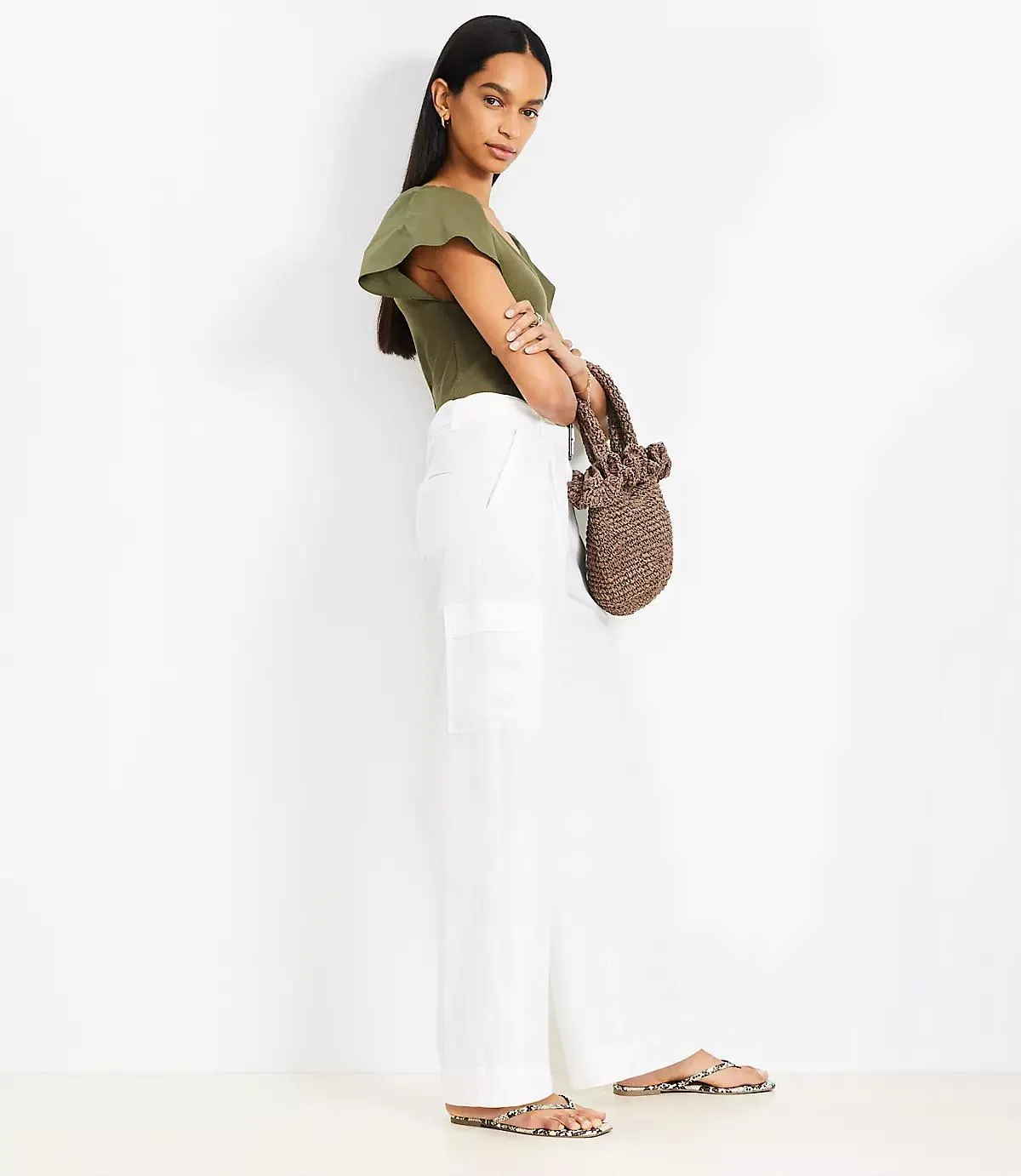 Belted Drapey Cargo Pants in Linen Blend