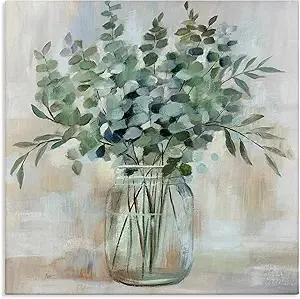 Stupell Industries Soothing Eucalyptus Flower Herb Arrangement Rustic Jar Canvas Wall Art, Design by Nan