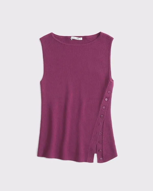 Asymmetrical Button Sweater Tank