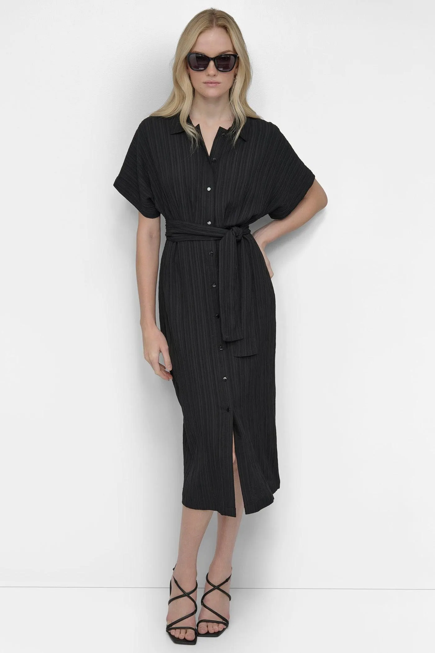 BELTED MIDI SHIRT DRESS