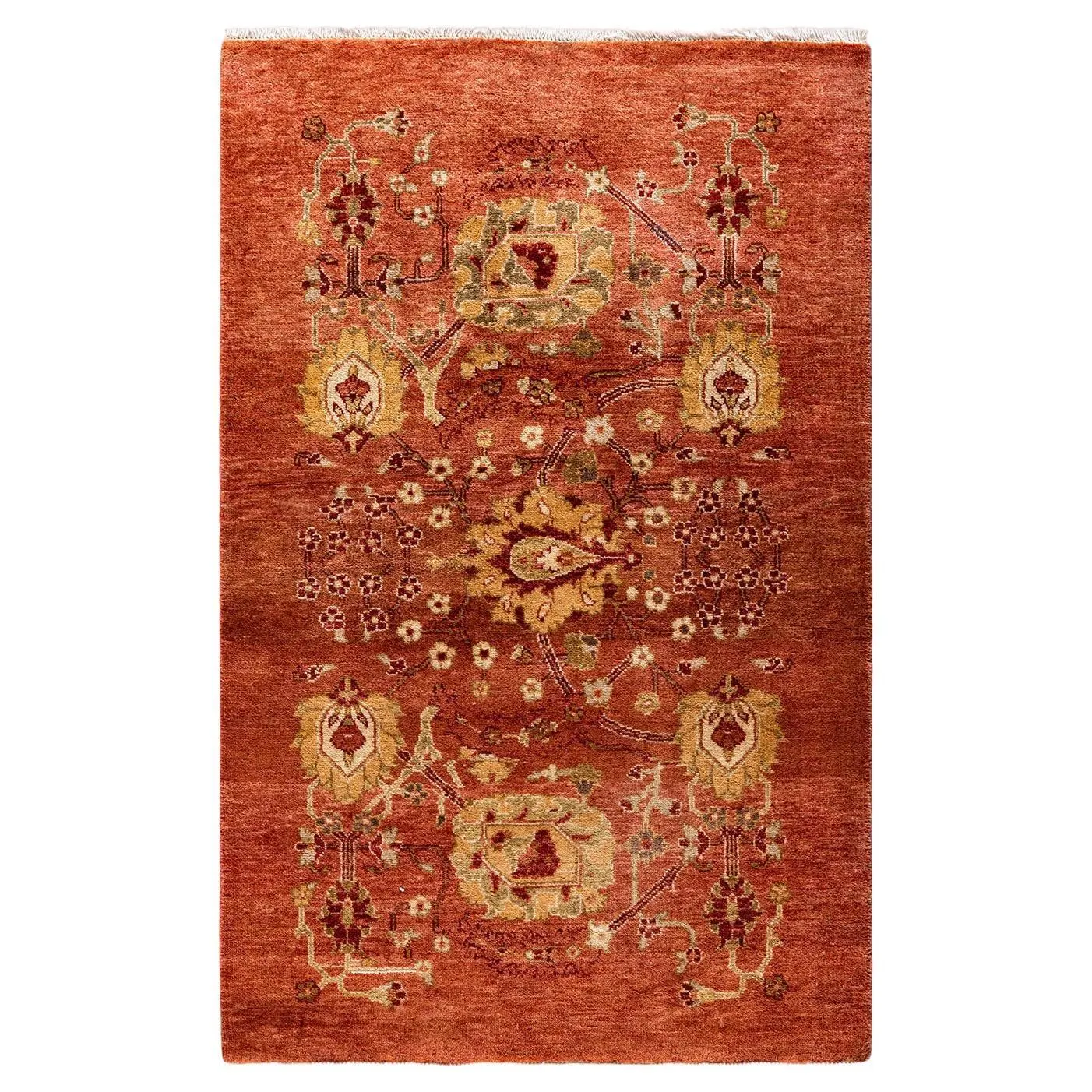 Traditional Floral Hand Knotted Wool Red Runner