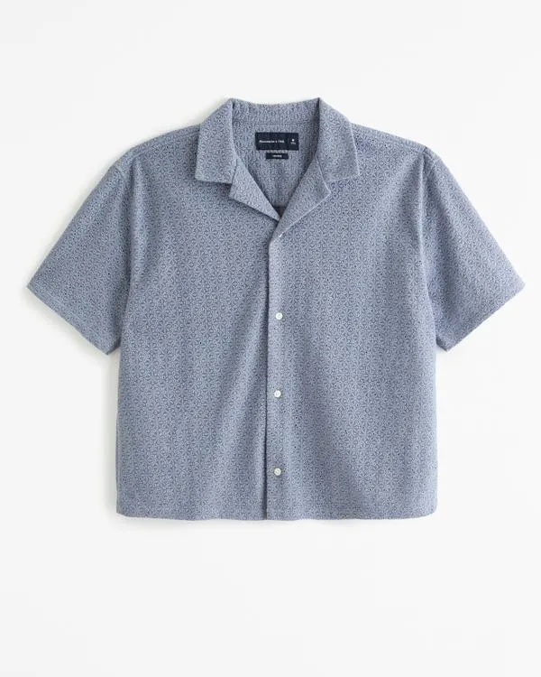 Camp Collar Cropped Lace Shirt