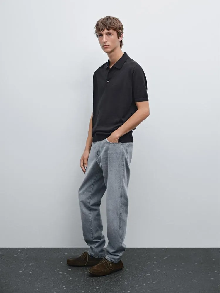 Short sleeve wool blend knit polo shirt