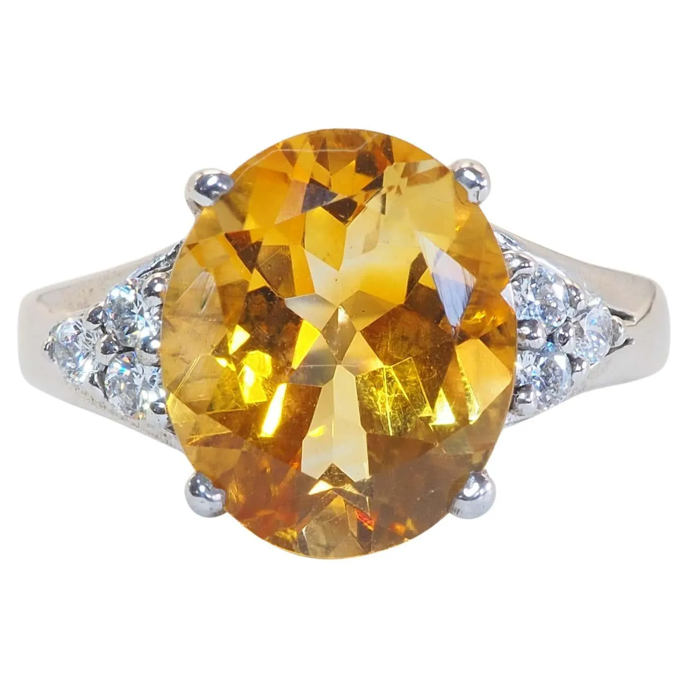Statement 3.94ct Oval Citrine & White Quartz Fine Sterling Silver Ring