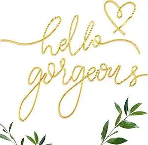 Hicarer Hello Gorgeous Metal Wall Art Decor Minimalist Decoration Metal Hello Gorgeous Decorative Sign for Living Room Office Bedroom Hotel Home Wall Decoration(Gold)