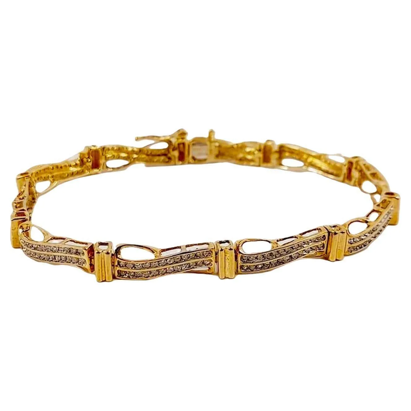10K Yellow Gold 1.20 Carat 240 Diamond Link Bracelet 7 Inches