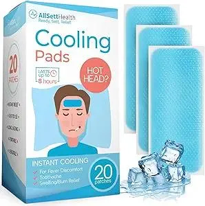 Cooling Patches for Fever, Natural Headache and Migraine Relief, (20 Pack) Soft Gel Sheets, Fever Patch for Kids, Tension/Sinus, Headache Relief Prevention