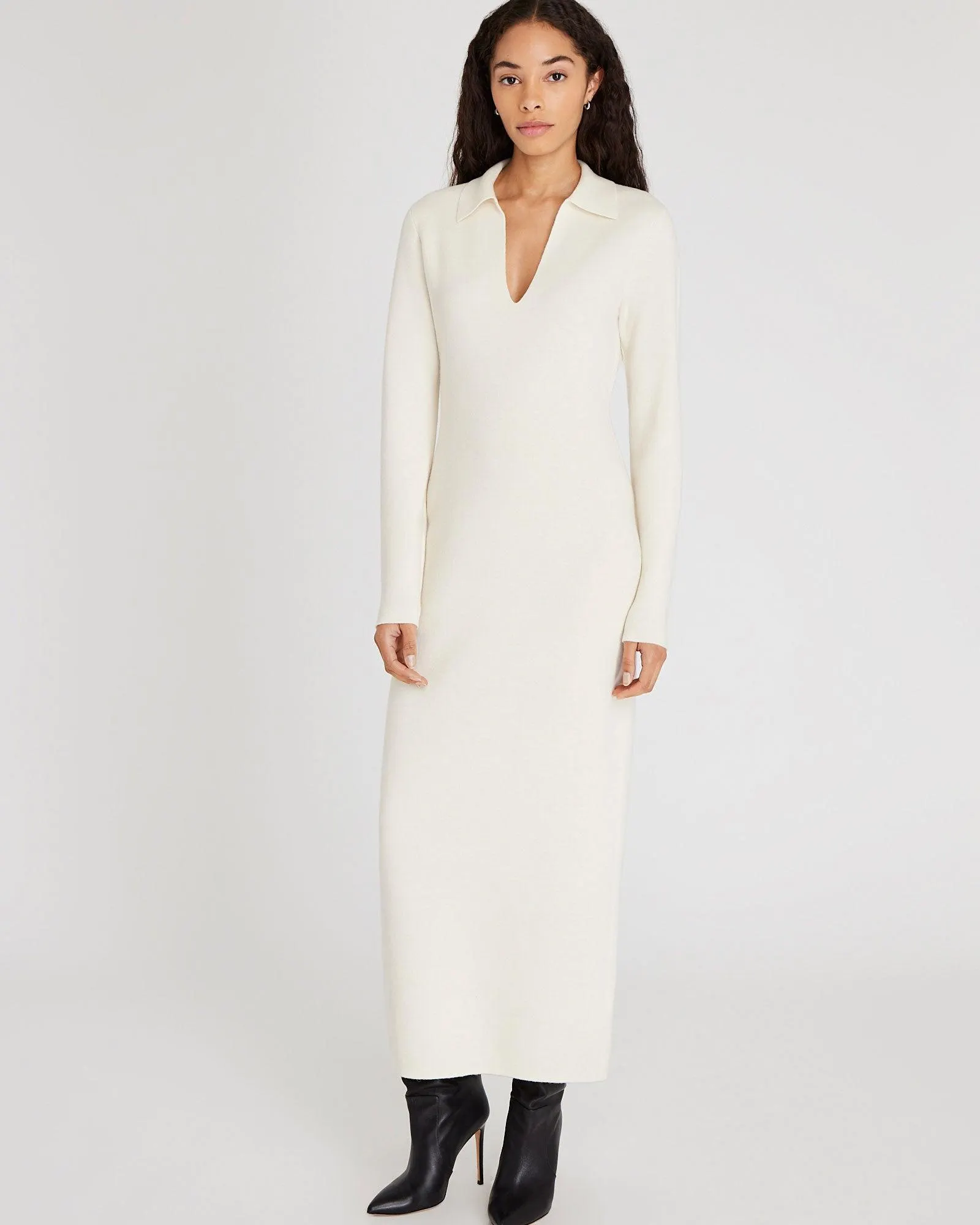 Cashmere Blend Open Collar Maxi Dress