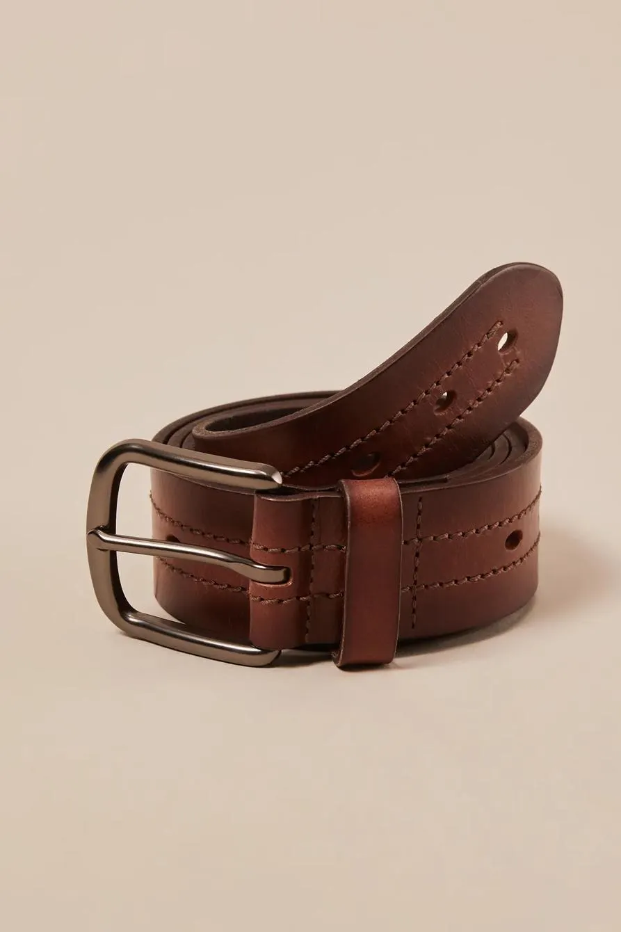 double stitch leather belt