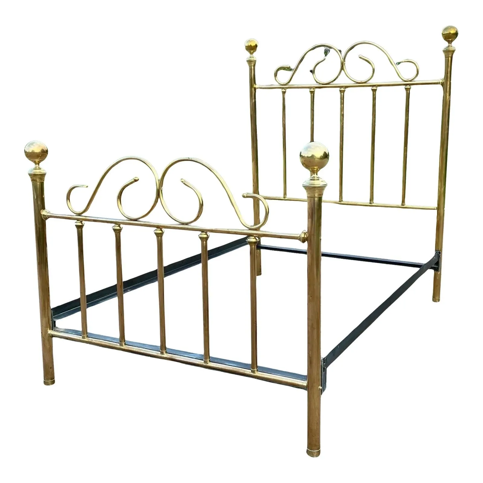 1980s Vintage Full Size Gold Brass Bed Frame