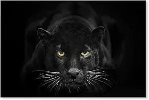 SEVEN WALL ARTS Black Panther Canvas Wall Art Black and White Wildlife Animal Painting Pictures Poster Print Modern Leopard Artwork for Living Room Bedroom Kitchen Office Decor 36"x24"