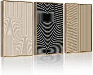Drsoum Mid-Century Modern Framed Wall Art Minimalist Abstract Boho Neutral Line Wall Decor Geometric Artwork Kitchen Dining Room 11x14in Natural Framed