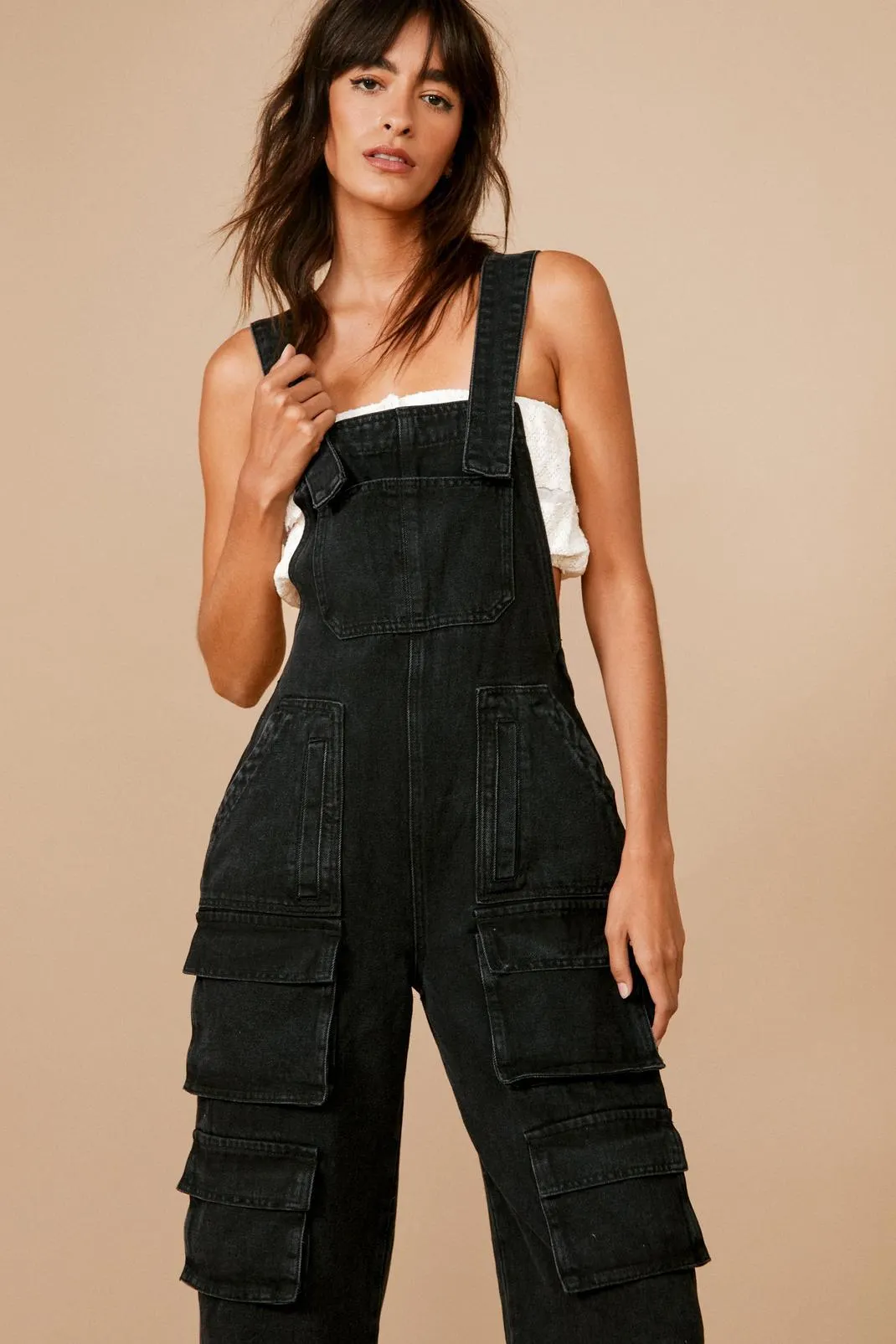 Pocket Detail Denim Cargo Overalls