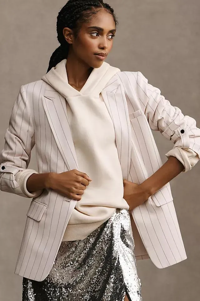 Maeve Striped Roll-Sleeve Blazer