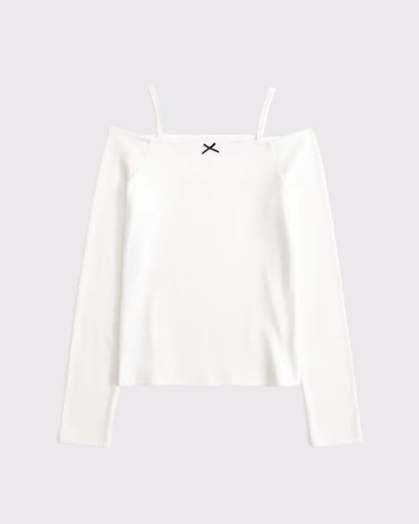 off-the-shoulder long-sleeve bow tee
