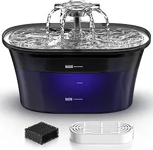 Cat Water Fountain - Recant Cat Fountain 2.5L/84oz Automatic Pet Fountain with Stainless Steel Lid, Dog Water Dispenser with Replacement Filters for Cats Dogs Multiple Pets (Black, Large)