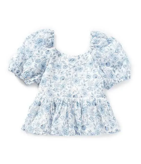 Big Girls Short Sleeve Woven Babydoll Floral Top