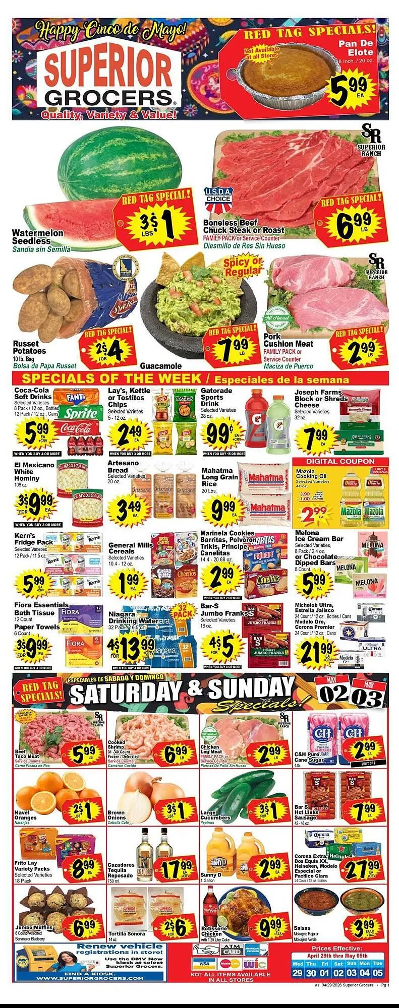 Weekly promotion Superior Grocers weekly ad spanning from April 29 to May 5 2026 - Page 1 for Catalogue 365