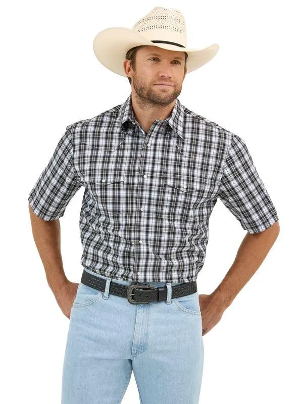 Wrangler Mens Black Wrinkle Resist Western Short Sleeve Shirt