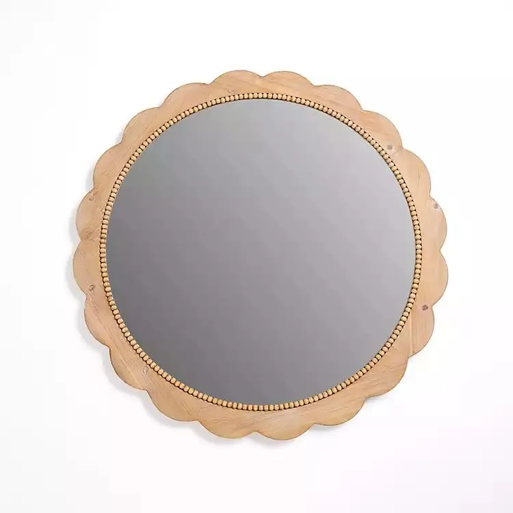 Natural Emma Scalloped Round Wall Mirror