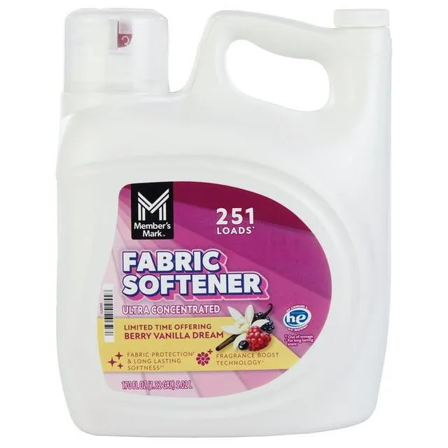 Member's Mark Liquid Fabric Softener, Berry Vanilla Dream, 251 loads, 170 fl. oz.