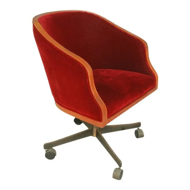 Vintage Ward Bennett Oak, Mohair & Bronze Base Bankers Executive Chair