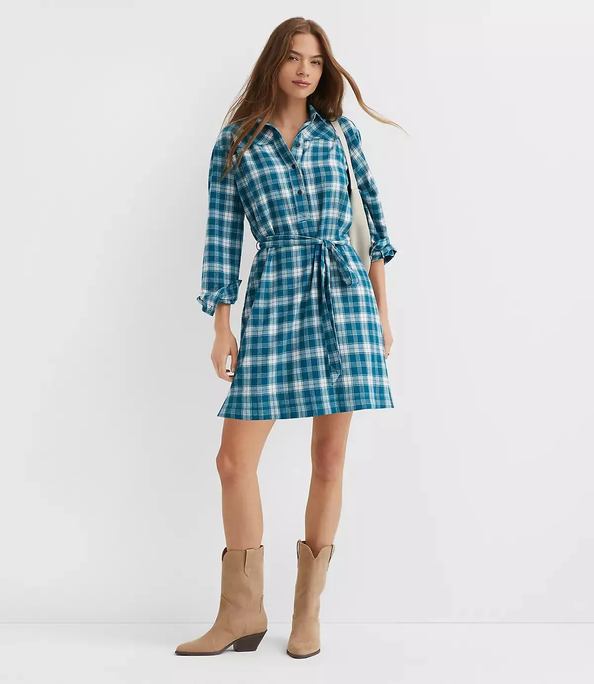 Plaid Belted Mini Pocket Shirtdress