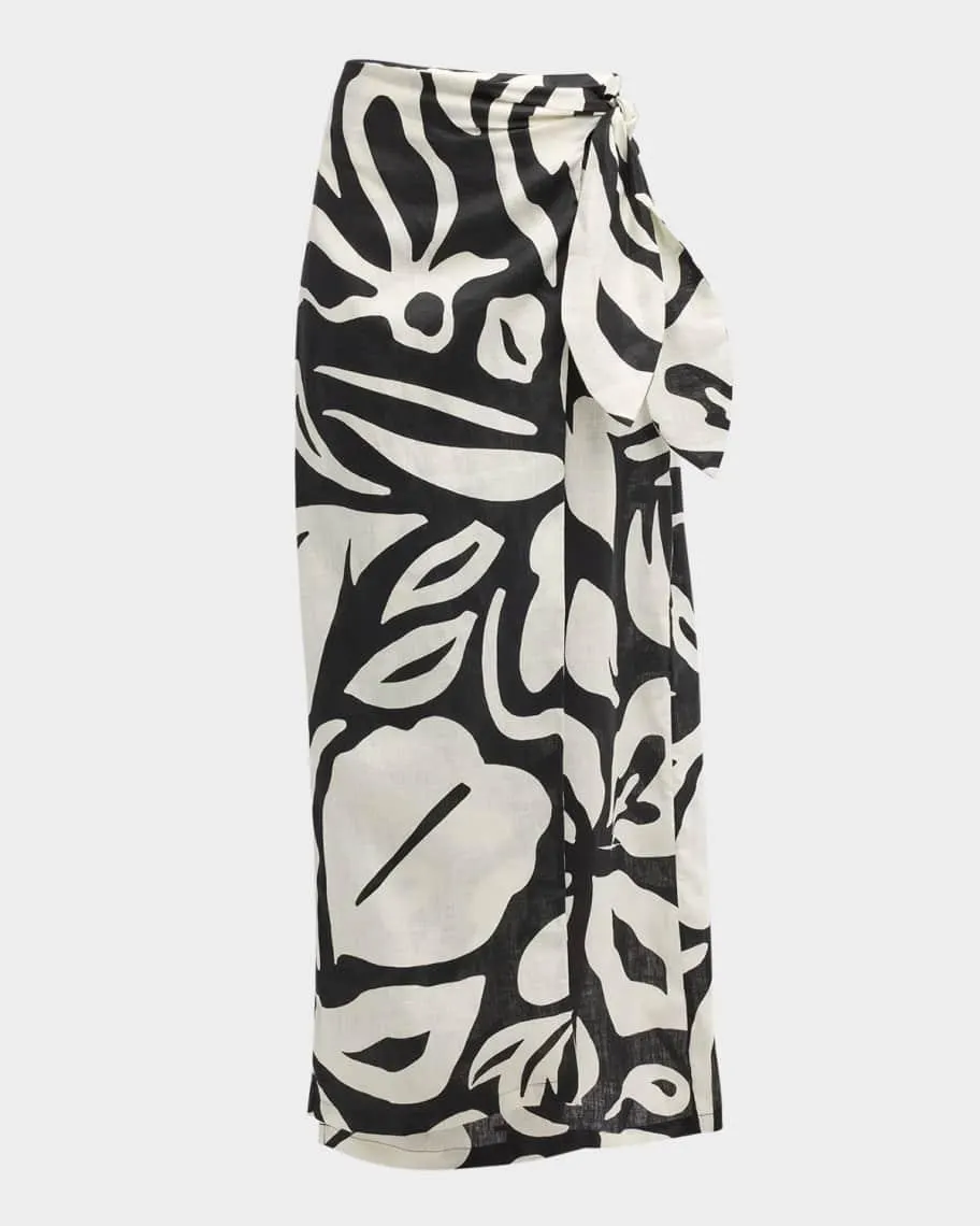 Orito Floral Linen Maxi Wrap Skirt