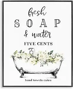 Stupell Industries Fresh Soap And Water Bath Tub Bathroom Design Framed Giclee Art Design By Artist Lettered and Lined