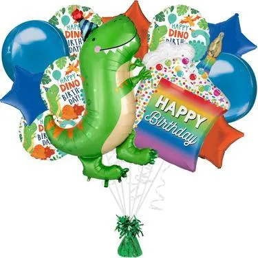 Premium Dino-Mite Birthday Balloon Bouquet with Balloon Weight, 13pc