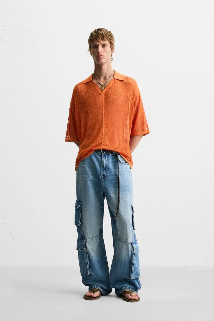 OPENWORK KNIT POLO SHIRT