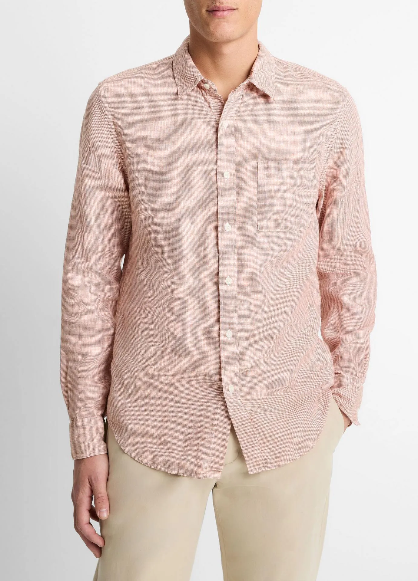 Houndstooth Linen Button-Front Shirt