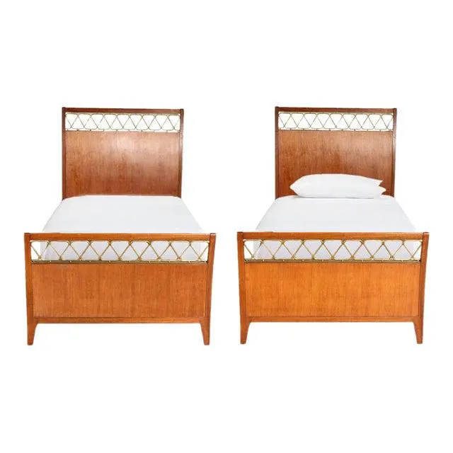 1920s Paolo Buffa Rosewood & Brass Twin Size Bedframes - a Pair of Twin Beds for Kids or Guestroom