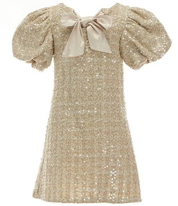 Social Big Girls 7-16 Sequined Tweed Bow Neck Dress