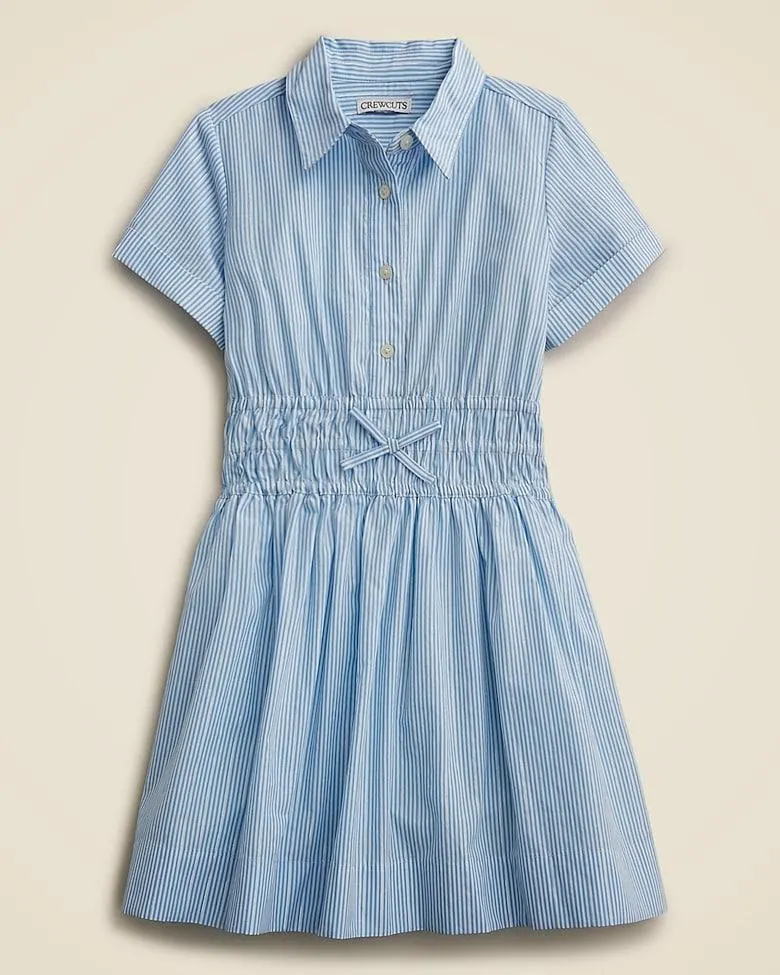 Girls' Elena shirtdress in cotton poplin stripe with metallic threads