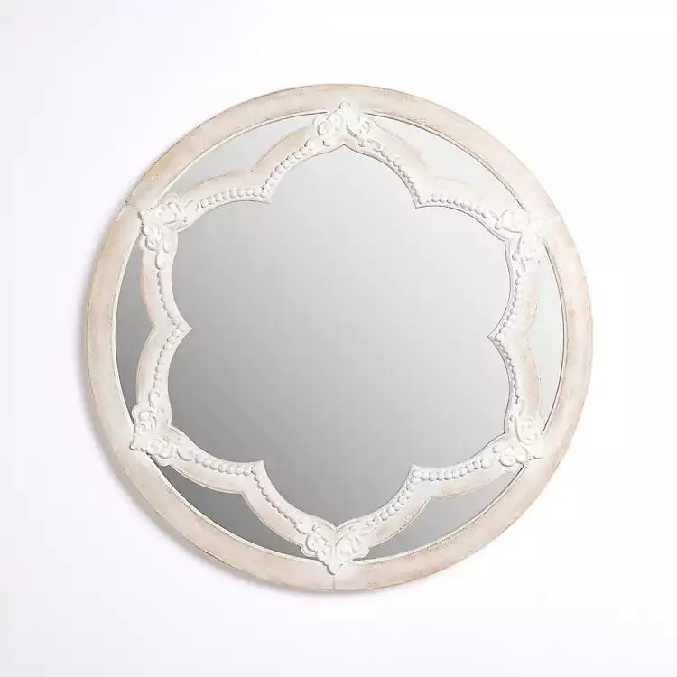 White Carved Petal Wall Mirror