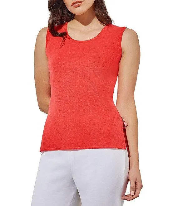 Scoop Neck Sleeveless Side Slit Knit Tank Top
