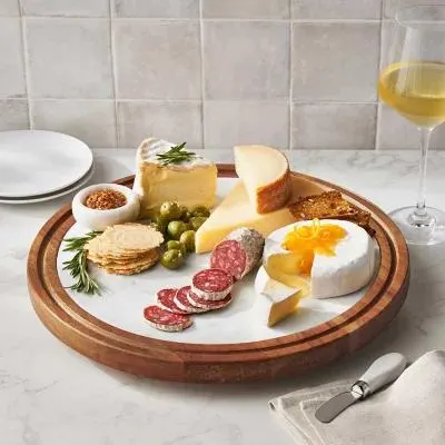 Member's Mark Wood & Marble Lazy Susan, Choose Wood Finish