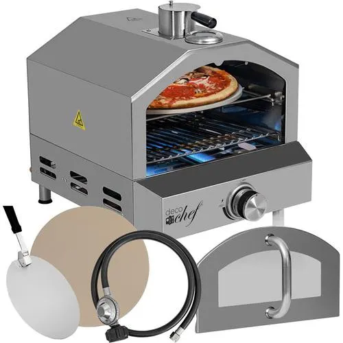 Deco Chef 2-in-1 Propane Gas Pizza Oven & Grill, Portable, with Pizza Stone, Peel, Rack