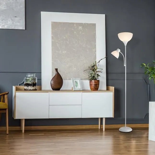 Globe Electric 72.88-in Matte White Torchiere with Reading Light Floor Lamp