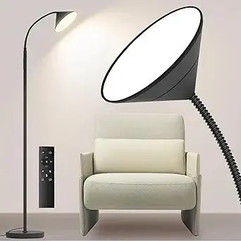 76" LED Floor Lamp, 18W/1800LM Super Bright Reading Standing Lamp,Stepless Dimmable&Adjustable Color Temperature 2700K-6500K w/Remote& Touch Control Lamps for Living Room Bedroom Office Black