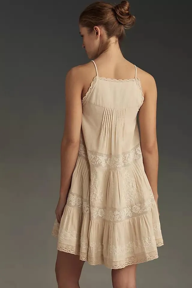 By Anthropologie Embroidered Pintuck Mini Dress