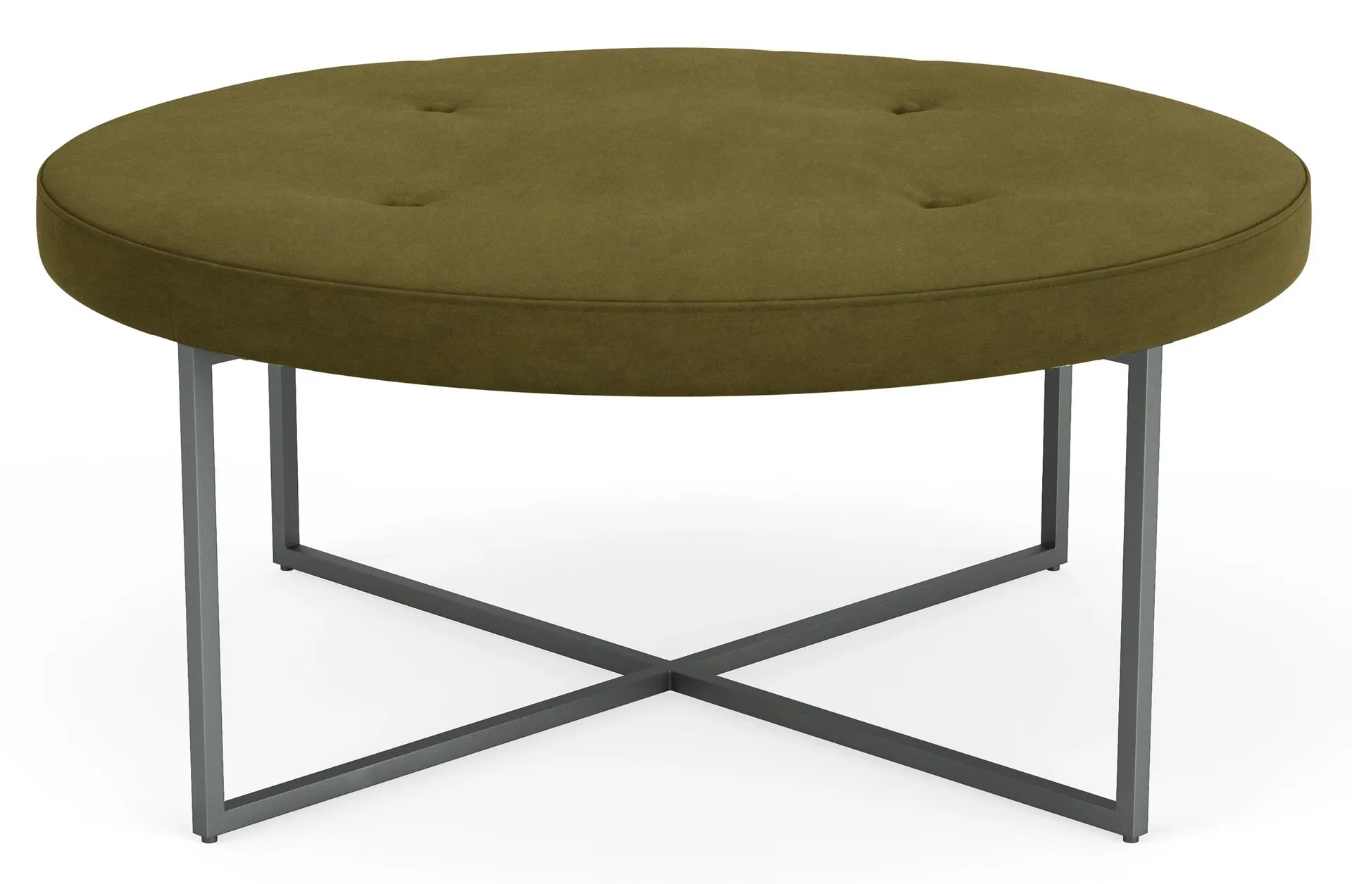 Sidney 36" diam Ottoman in Vance Olive with Graphite Base