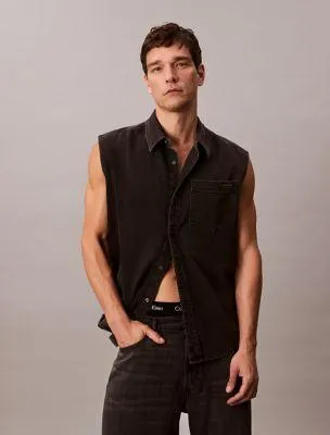 Denim Sleeveless Button-Down Shirt