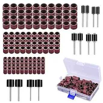 AUSTOR Aluminum Oxide Sanding Drum Set with Free Box Including 120 Pieces Drum Sander Sanding Sleeves and 12 Pieces Drum Mandrels for Dremel Rotary Tool, 132 Pieces