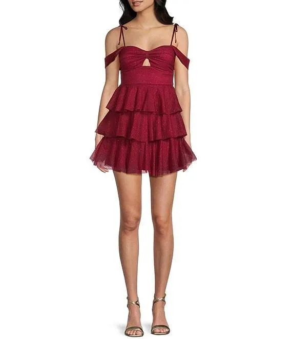 Sweetheart Off Shoulder Mesh Drape Ruffle Skirt Dress